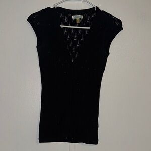 Susina Black Cap Sleeve Blouse